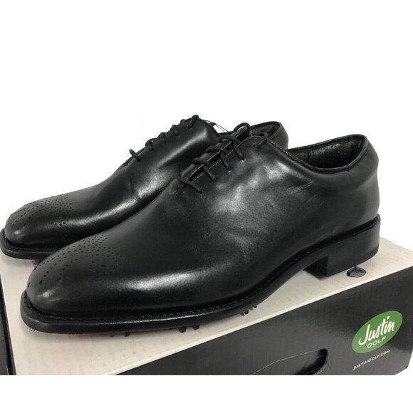 NEW $400 Justin Boots Golf Shoes! 8.5 W  Black  Handcrafted Leather  Dress Style